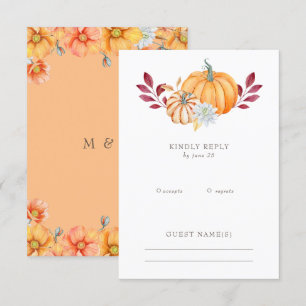Rustic Watercolor Orange Pumpkins Fall Wedding RSVP Card