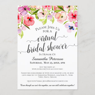 Rustic Watercolor Pansies Virtual Bridal Shower Invitation