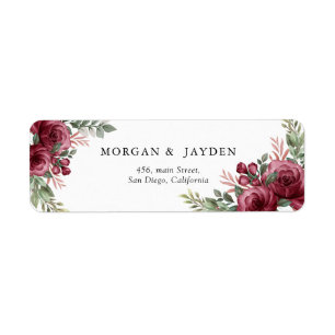 Rustic Watercolor Pastel Maroon Bloom Address