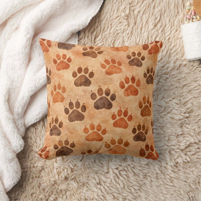 Rustic Watercolor Paw Print Pattern (1) Cushion (Blanket)