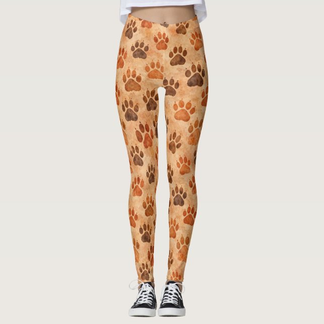 Rustic Watercolor Paw Print Pattern (1) Leggings (Front)