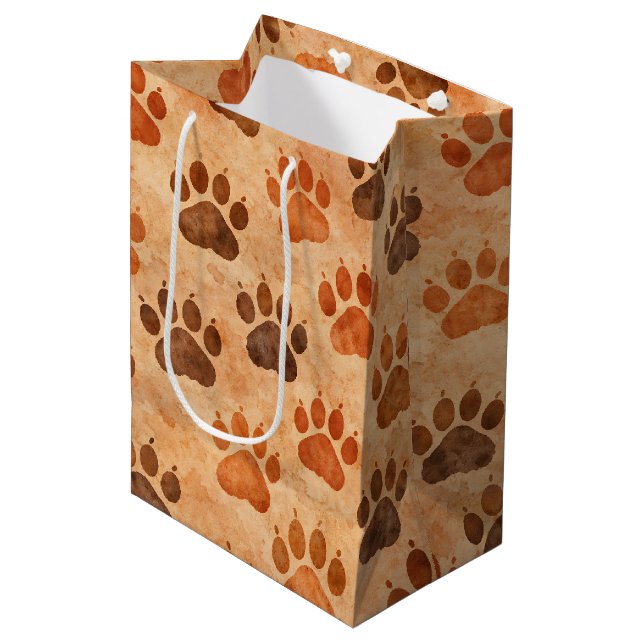 Rustic Watercolor Paw Print Pattern (1) Medium Gift Bag (Front Angled)