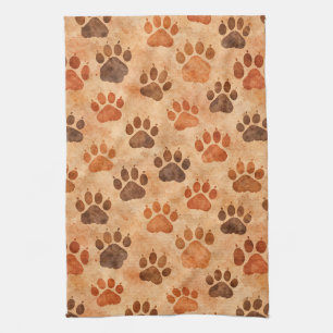 Rustic Watercolor Paw Print Pattern (1) Tea Towel