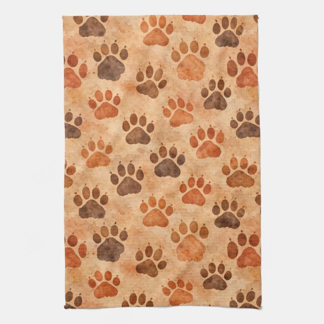 Rustic Watercolor Paw Print Pattern (1) Tea Towel (Vertical)