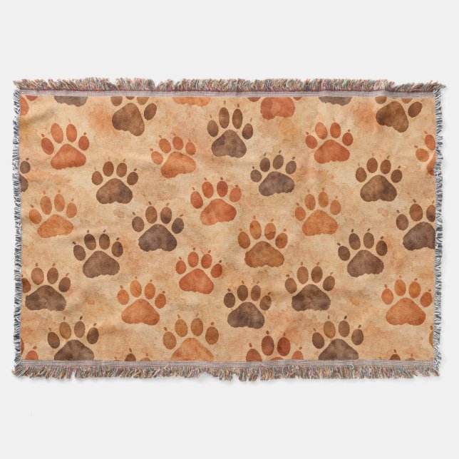 Rustic Watercolor Paw Print Pattern (1) Throw Blanket (Front)