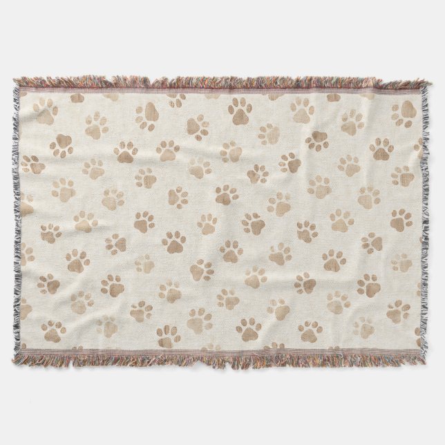 Rustic Watercolor Paw Print Pattern (2) Throw Blanket (Front)