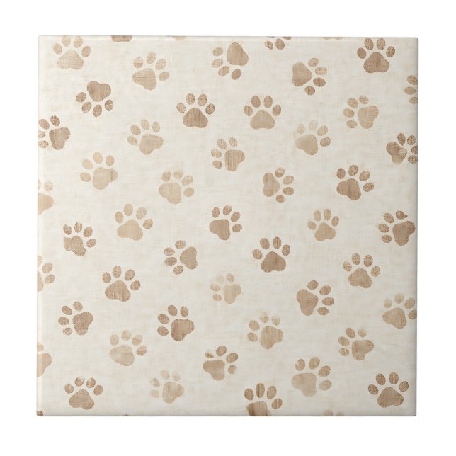 Rustic Watercolor Paw Print Pattern (2) Tile (Front)