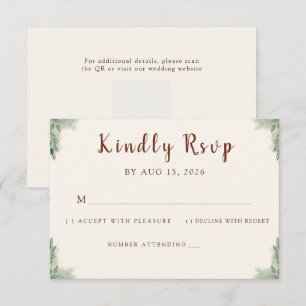 Rustic Watercolor Peach and Green Minimal Wedding RSVP Card