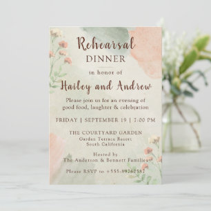 Rustic Watercolor Peach & Green Rehearsal Dinner Invitation