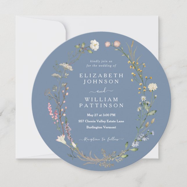 Rustic Watercolor Periwinkle Wildflower Wedding Invitation (Front)