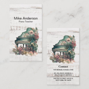 Rustic Watercolor Piano Teacher Business Card