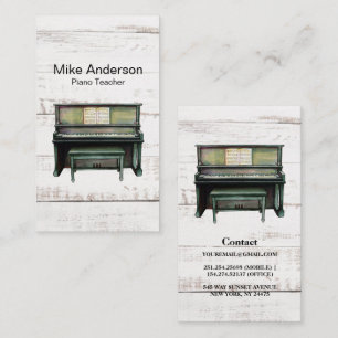 Rustic Watercolor Piano Teacher Business Card
