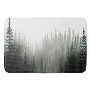 Rustic Watercolor Pine Forest Bath Mat