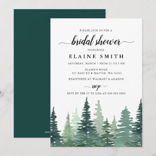 Rustic Watercolor Pine Forest Bridal Shower Invitation