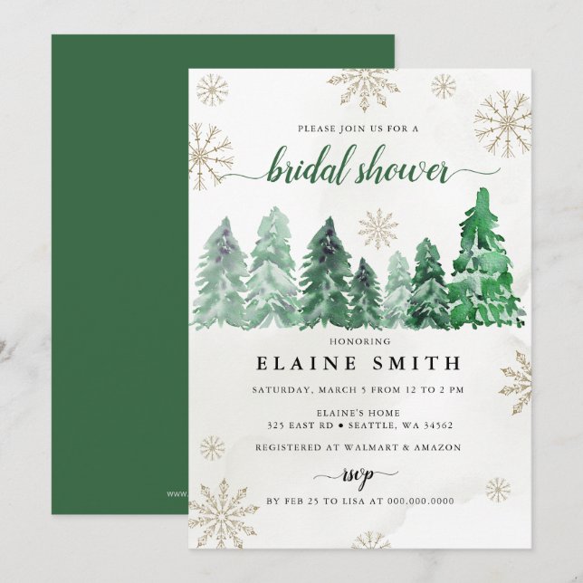 Rustic Watercolor Pine Forest Bridal Shower Invitation (Front/Back)