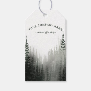 Rustic Watercolor Pine Forest Logo Custom Gift Tag