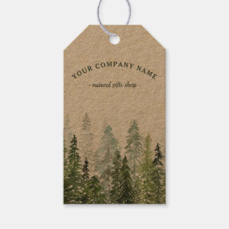 Rustic Watercolor Pine Forest Logo Custom Gift Tags