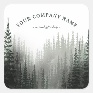 Rustic Watercolor Pine Forest Logo Custom Square Sticker