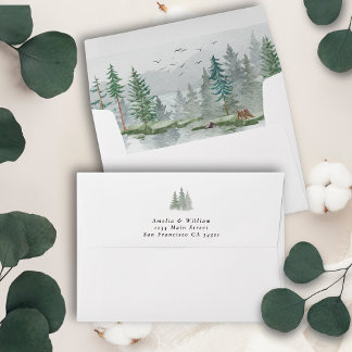 Rustic Watercolor Pine Forest Mountain  Envelope