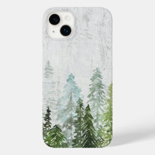 Rustic Watercolor Pine Forest on Wood Textured Case-Mate iPhone 14 Plus Case