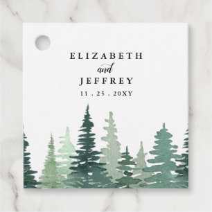 Rustic Watercolor Pine Forest Winter Wedding  Gift Favour Tags