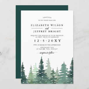 Rustic Watercolor Pine Forest Winter Wedding   Inv Invitation