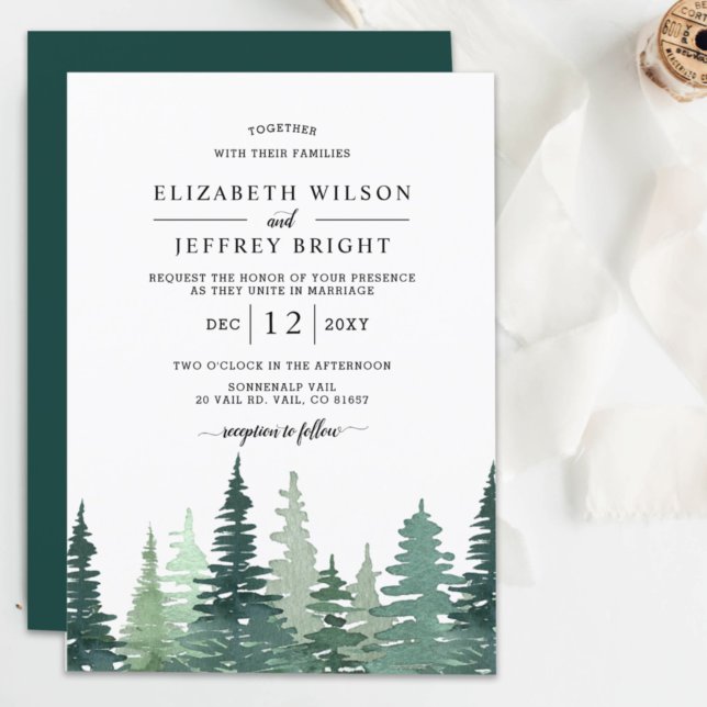 Rustic Watercolor Pine Forest Winter Wedding   Inv Invitation (Creator Uploaded)