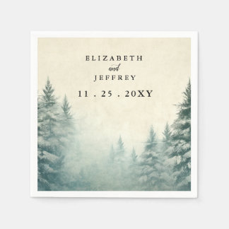 Rustic Watercolor Pine Forest Winter Wedding Napkin