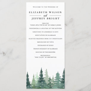 Rustic Watercolor Pine Forest Winter Wedding Programme
