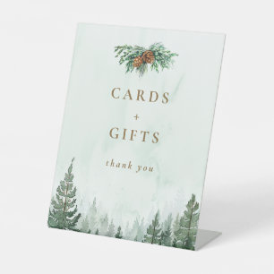 Rustic Watercolor Pine Tree Forest Cards And Gifts Pedestal Sign
