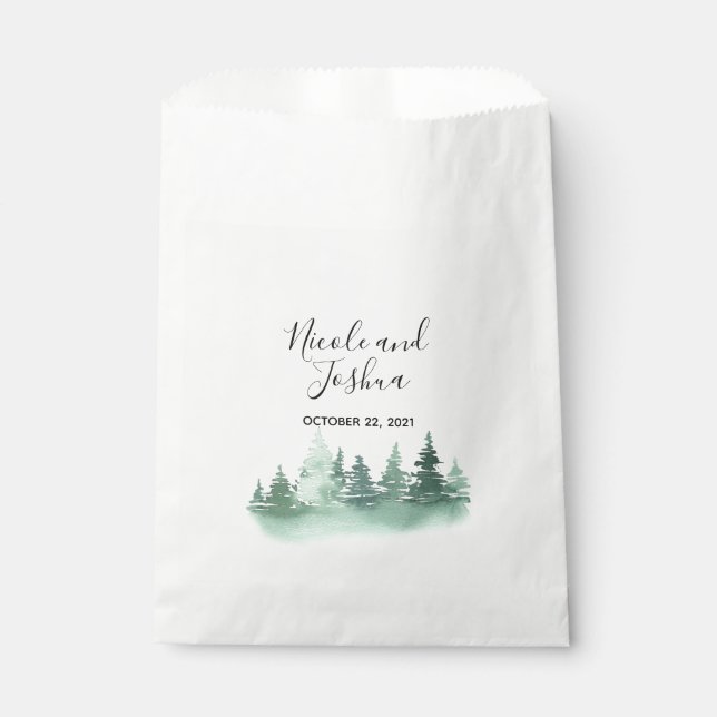 Rustic watercolor pine tree forest wedding favour bags (Front)
