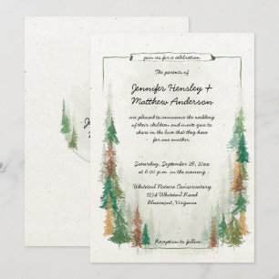 Rustic Watercolor Pine Tree Forest Wedding Invitation