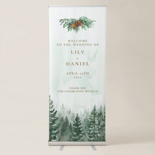 Rustic Watercolor Pine Tree Forest Wedding Welcome Retractable Banner