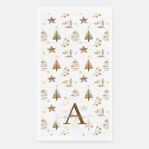 Rustic Watercolor Pine Tree Winter Berry Christmas Napkin