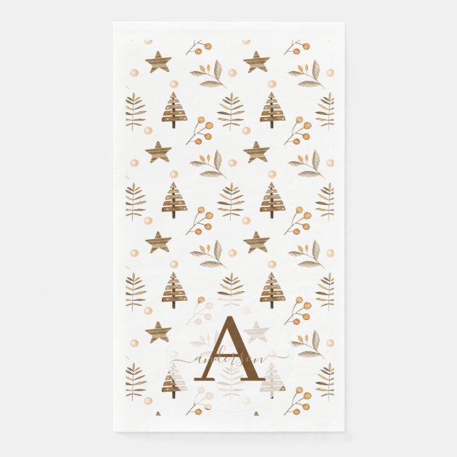 Rustic Watercolor Pine Tree Winter Berry Christmas Napkin (Front)