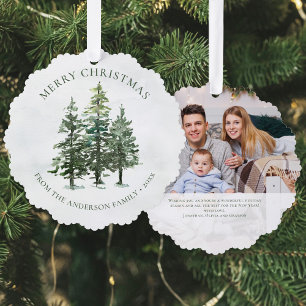 Rustic Watercolor Pine Trees Christmas Tree Decoration Card