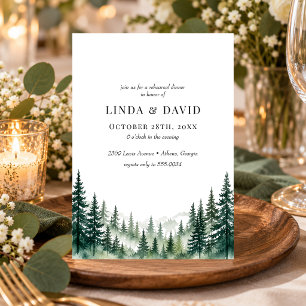 Rustic Watercolor Pine Trees Rehearsal DInner Invitation