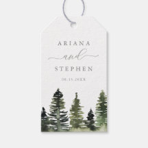 Rustic Watercolor Pine Trees Wedding Gift Tags