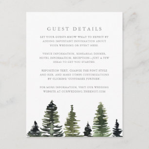 Rustic Watercolor Pine Trees Wedding Guest Details Enclosure Card