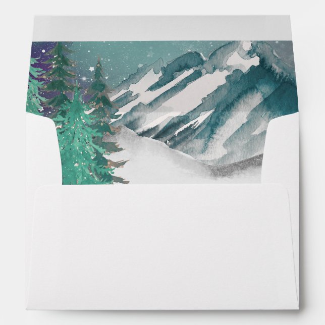 Rustic Watercolor Pine Winter Wedding Envelope (Back (Bottom))