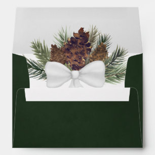 Rustic Watercolor Pinecones Elegant Green Wedding Envelope