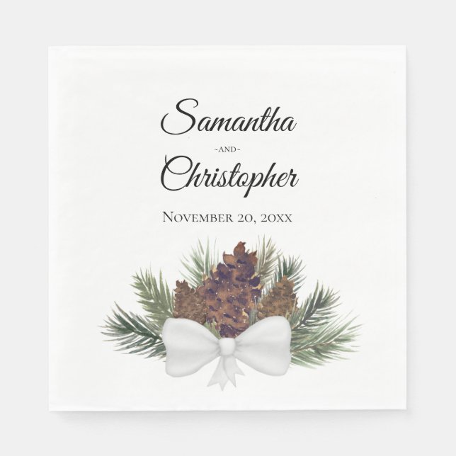 Rustic Watercolor Pinecones Elegant Wedding Napkin (Front)