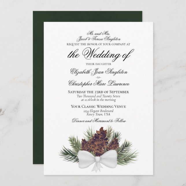 Rustic Watercolor Pinecones Formal Wedding Invitation (Front/Back)