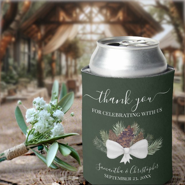 Rustic Watercolor Pinecones Wedding Thank You Can Cooler (Creator Uploaded)