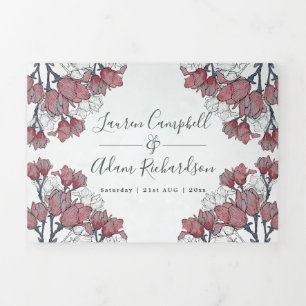 Rustic Watercolor Pink Flora All In One Wedding  Tri-Fold Invitation