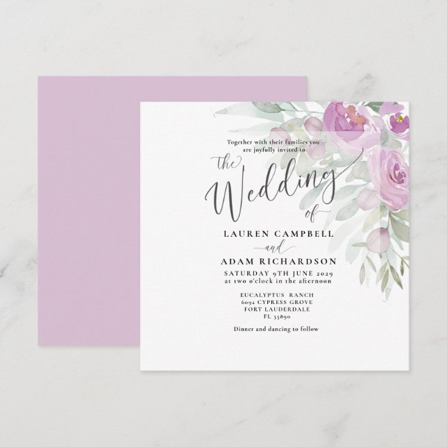 Rustic Watercolor Pink Floral Bouquet Wedding (Front/Back)