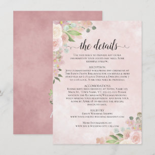 Rustic Watercolor Pink Floral Wedding Details Enclosure Card