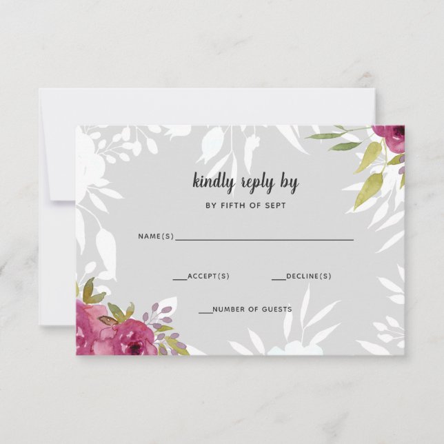 Rustic Watercolor Pink Floral Wedding RSVP Card (Front)