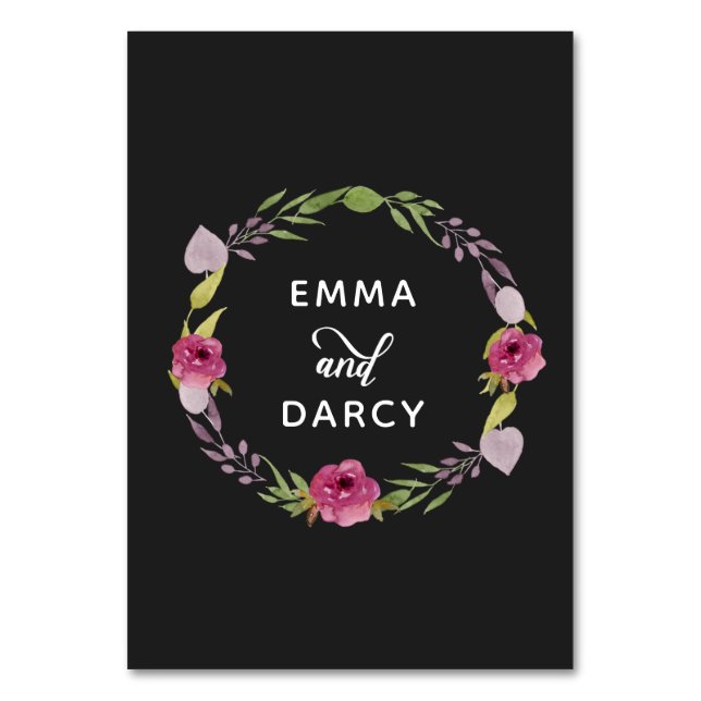 Rustic Watercolor Pink Floral Wedding Table Number (Back)