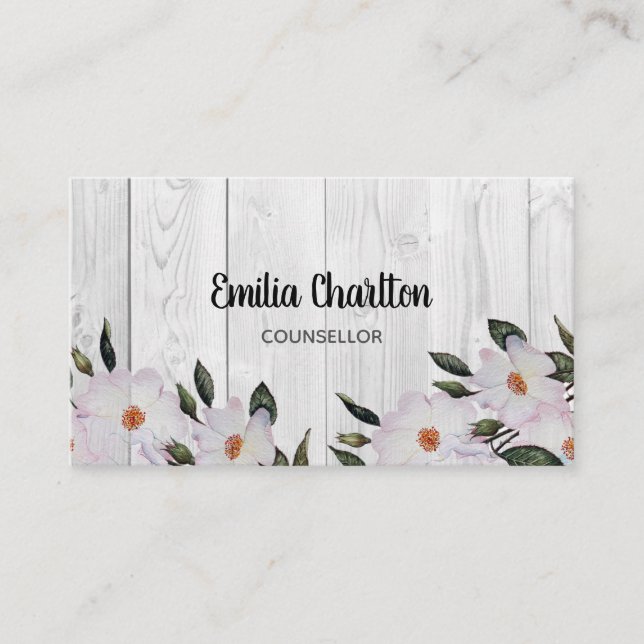 Rustic Watercolor Pink Roses Ballerina Floral Business Card (Front)